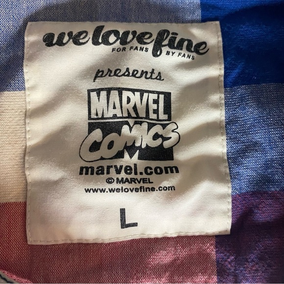 Captain America Marvel Plaid Button Down Short Sleeve Shirt Sz L Comic Avengers - Picture 3 of 8